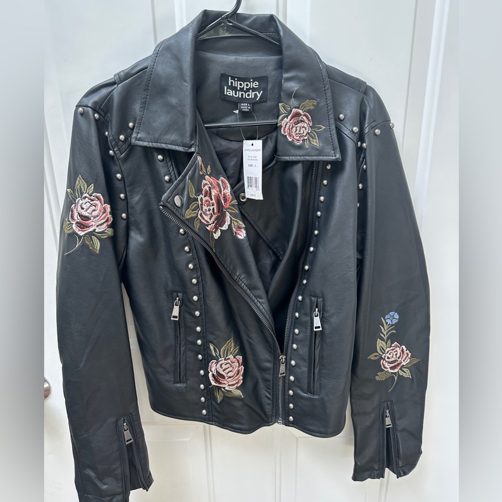 Hippy Laundry Faux black Leather Embroidered Jackets-Small